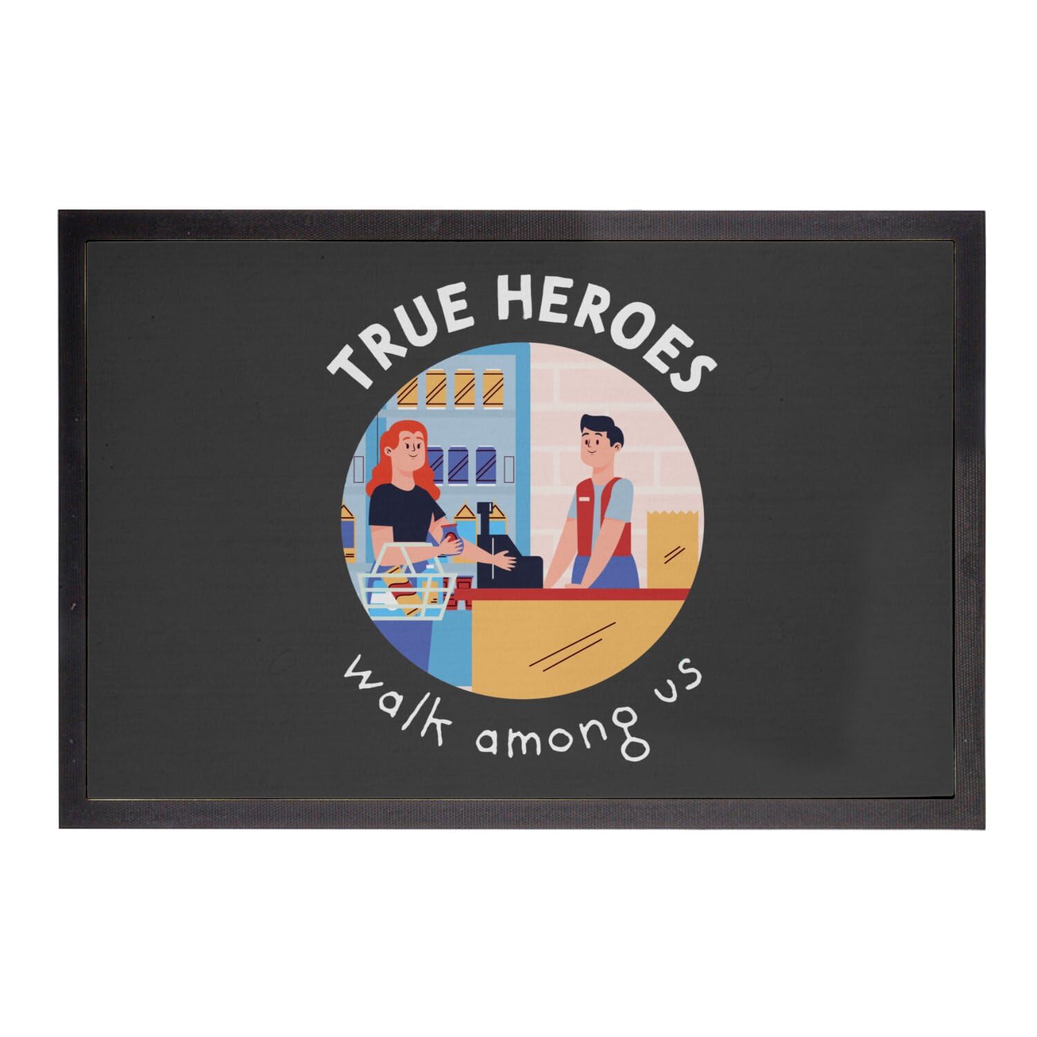 Paillasson Grocery Staff True Heroes pour entrée magasin et épicerie