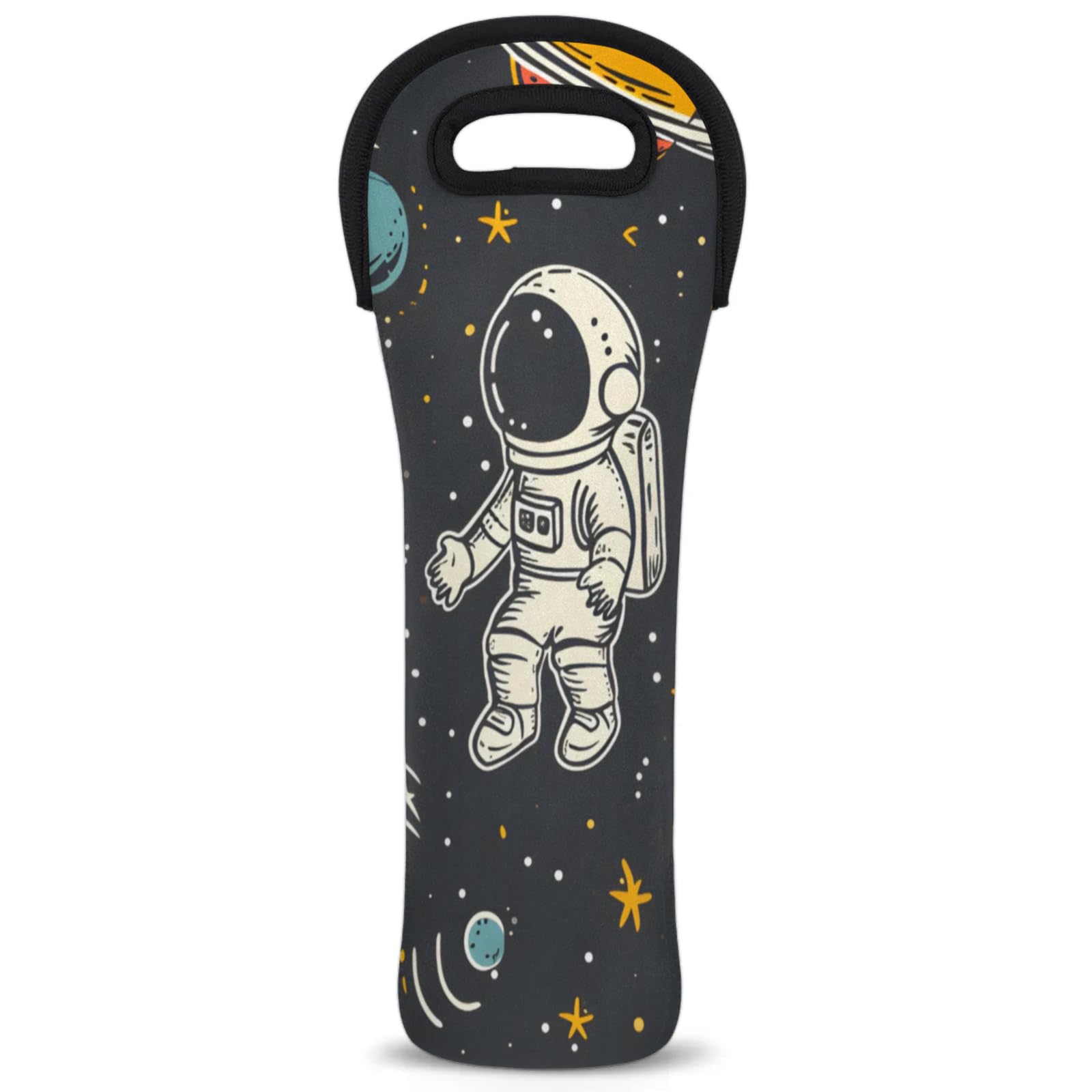 Neoprene Wine Tote Carrier Bag for Wine,Water, Champagne, Beer, Baby Bottles 15.6 x 5.1 Inches, Protective Wine Bag,Cosmos Astronauts