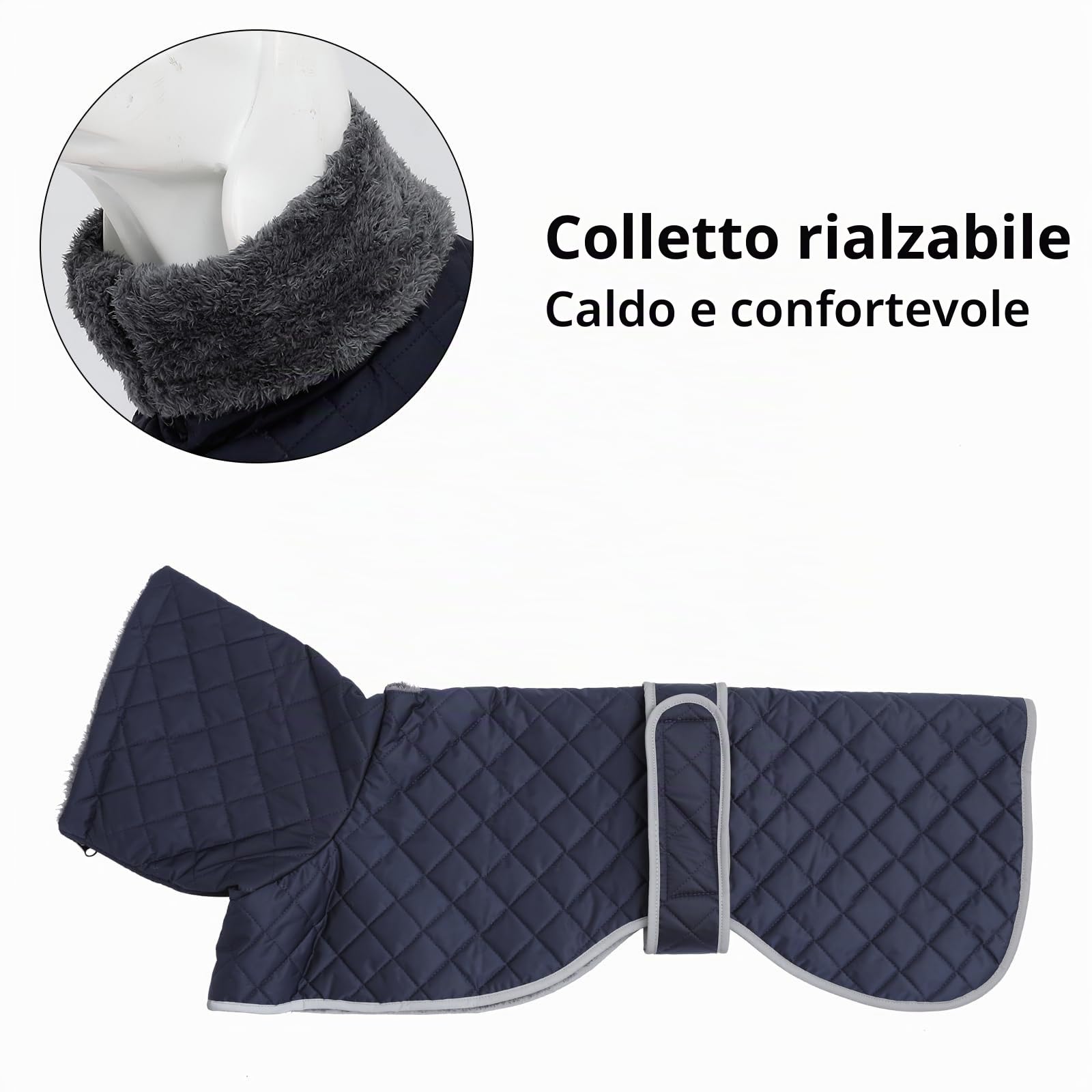 Geyecete Cappotto Levrieri Impermeabile,Invernale Cappotto Cane con fodera in fleece,Calda Giacca Whippet,Cappotto Whippet,Pullover per Cane con Foro per Imbracatura-Blu-L
