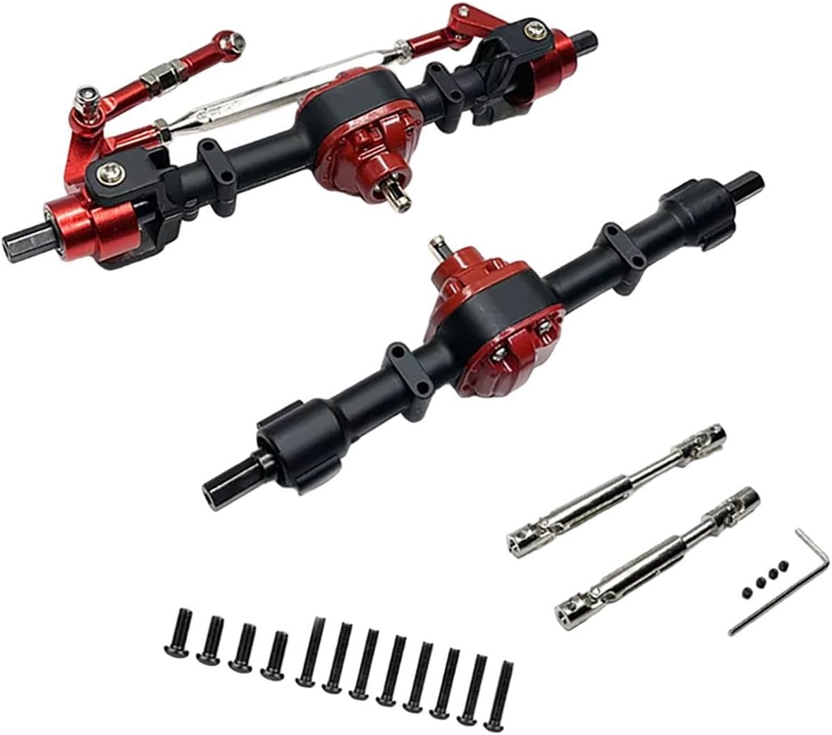 Front and Rear Bridge Axle, RC Car Part, RC Metal Axle with Drive Shaft for LC79, MN82 1/12 RC Car, Black