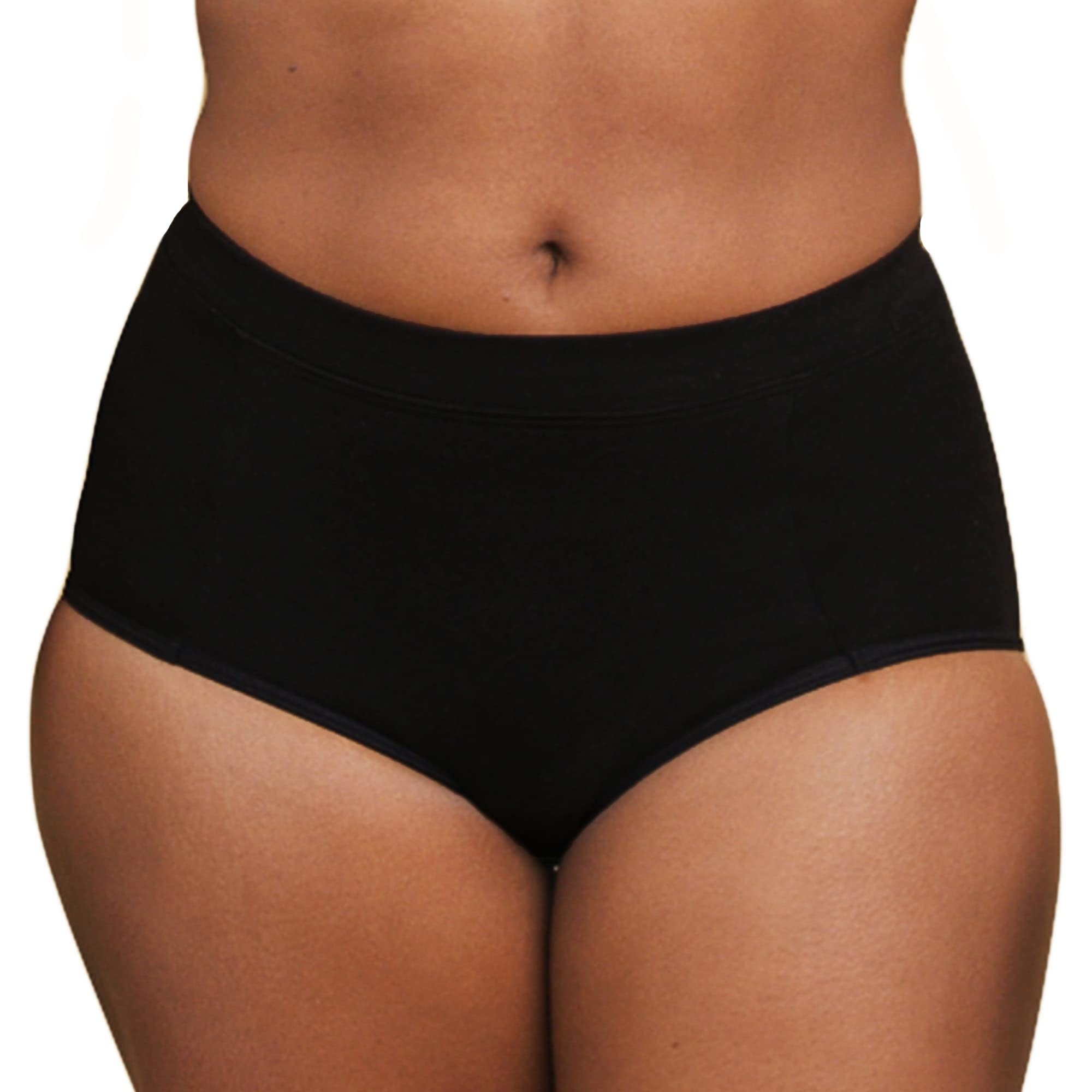 Rael Period Underwear for Women - High Waist, Cotton Menstrual Panties, Absorbent, Leak Protection, Heavy Flow, Postpartum, Light Incontinence (Medium) Black
