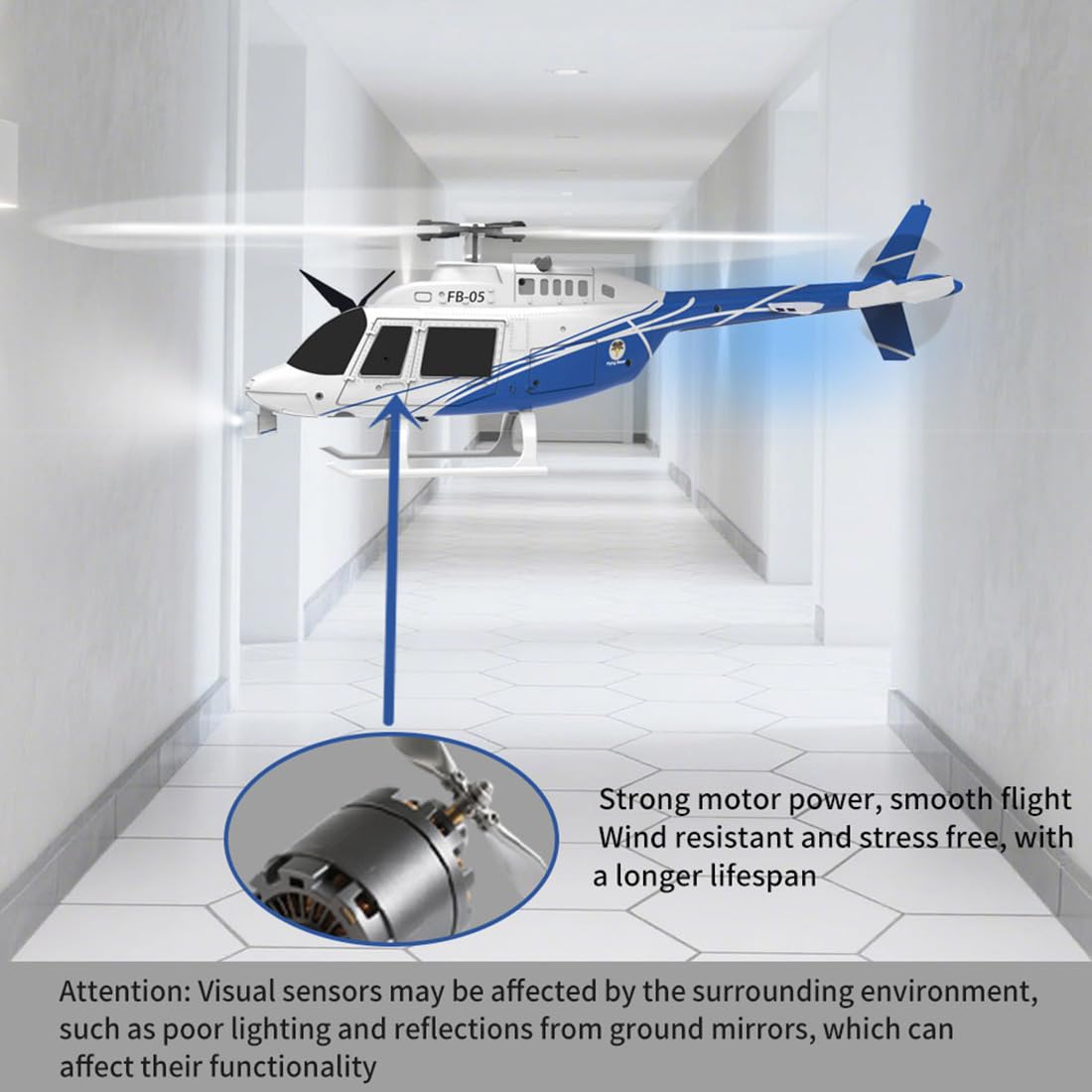 FB-05 2,4G RC Hubschrauber Mit Optical Flow Positionierung, Höhenhaltung, LED Navigationslicht Und Schwebefunktion Ferngesteuertes Flugzeug Helicopter Für Anfänger -Blau/2 Batterie