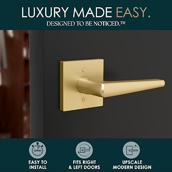 Mega Handles Schein Dummy Door Handles - 1 Pack Heavy Duty Gold Door Handle, Non-Turning Door Handle for Hallway, Closet & French Doors, Single Side, Fits All Standard Doors - Satin Brass