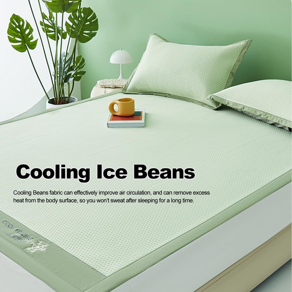 Sleeping Mat Fast Cooling Mattress Topper Pad, Cooling Mattress Pad for Hot Sleeper, Summer Fold Non-Slip Available Bed Floor Sheet Set for Home School Dorm/1 x Mat & 2x Pillowcases,Blue,1.5*2cm