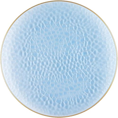 EcoQuality 7 inch Round Hammered Translucent Blue Plastic Plates with Gold Rim - China Like Party Plates Heavy Duty Large Disposable Dinner Charger