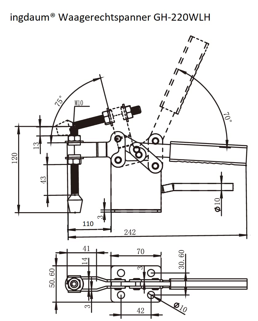 1 pièce GH-220WLH pinces à bascule, horizontales, force de maintien 400 kg (1, GH-220WLH-4)