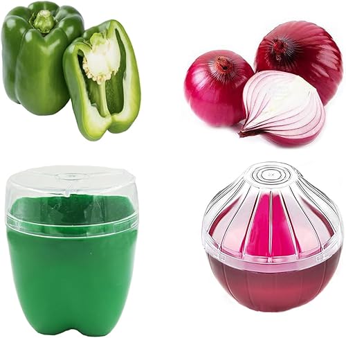 Miniatura 2 de Yamesu 5 recipientes de almacenamiento con forma de frutas y verduras para refrigerador, aguacate, pimienta verde, tomate, limón y cebolla,