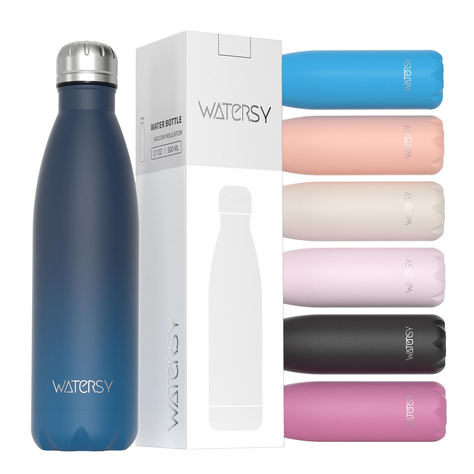 WATERSY Stainless Steel water bottles,17oz/500ml Insulated Water Bottle | Blue Green metal water bottle Keeps Drink Cold and Hot,BPA Free kids water bottles for School,Gym,Travel,Sports