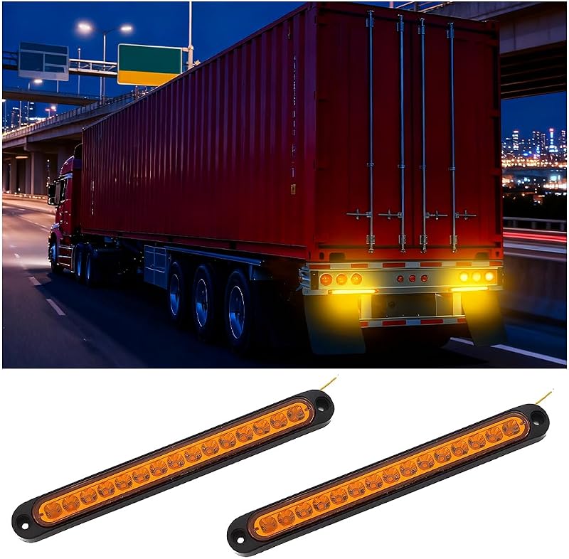Barra de luz traseira LED Norkmdi com 15 LEDs para reboque, freio, seta e lanterna 12–24 V amarela – 2 unidades