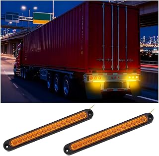 2PCS 10 Inch 15 LED Trailer Tail Light Bar, Vehicle Stop Turn Tail Lights Assembly, Automotive Third Brake Lamp Strip Accessories, Universal for Golf Cart Offroad Truck (Yellow)