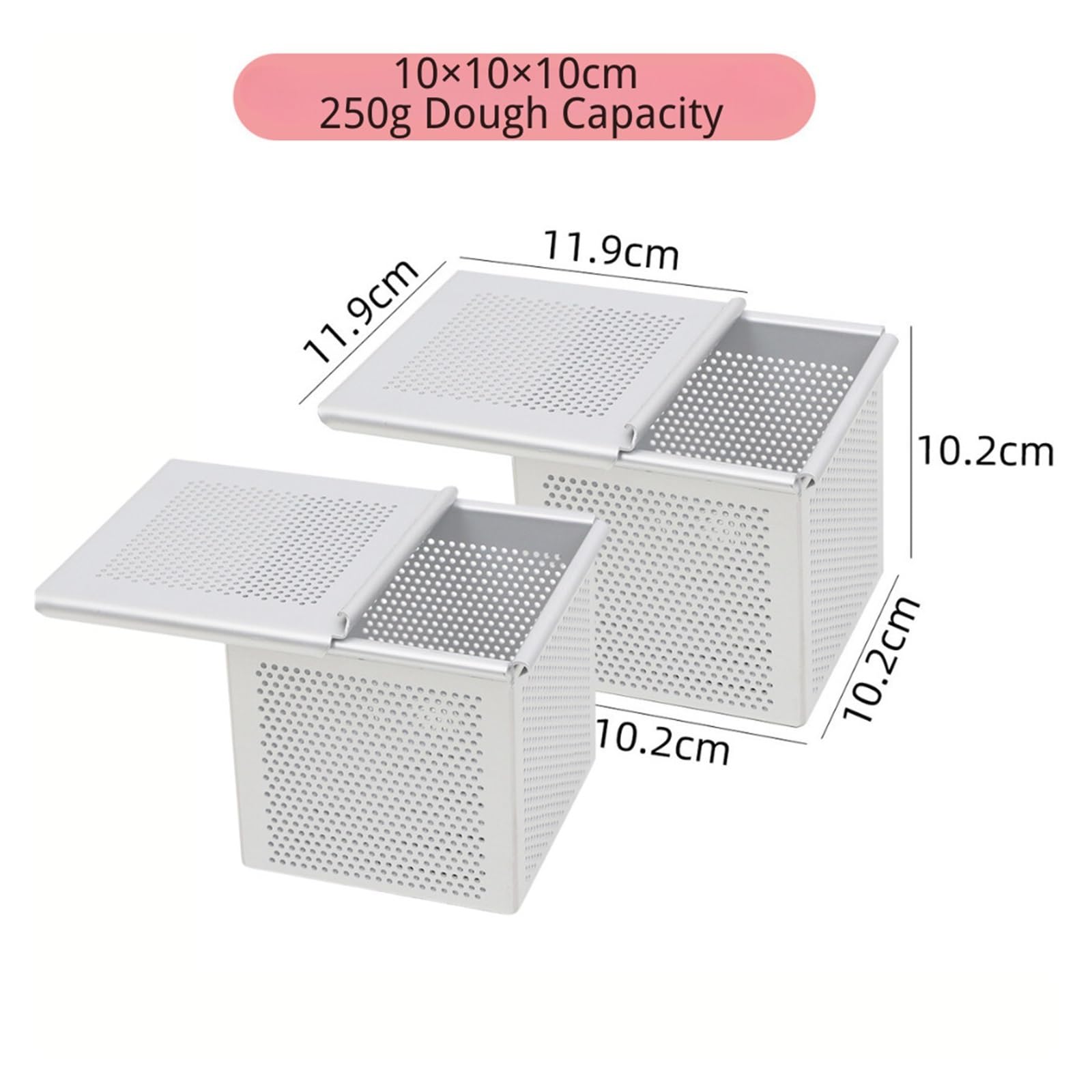 Générique Compatible avec Les moules à Mini-toasts, Croissants, Cubes, Pain de mie et Couvercle, ustensiles Cuisine perforés carrés for la Cuisson l'eau(2PCS 10X10X10CM)