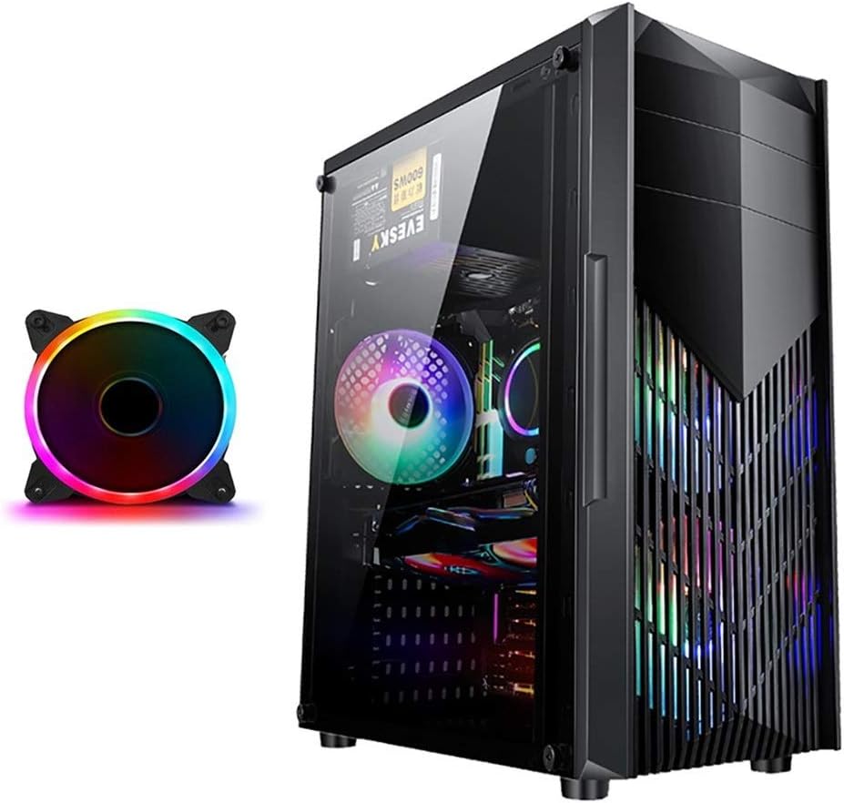 BBNB ATX Case, Mid-Tower PC Gaming Case ATX/M-ATX/ITX - Front I/O USB 3.0 Port - Fully Transparent Side Panels - Support Optical Drive Location (Color : Black, Size : 1 fan)