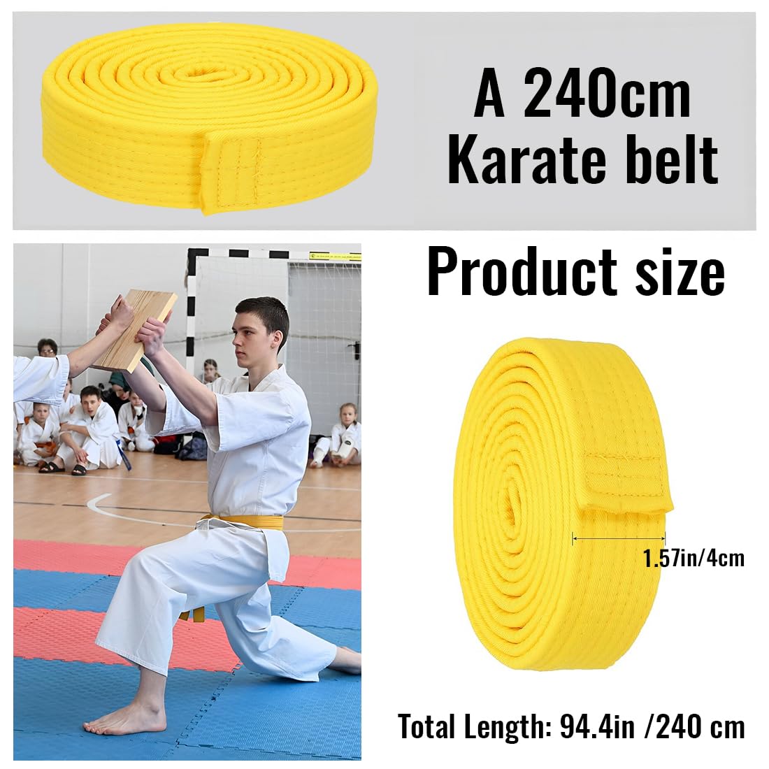 1 Piezas Cinturón Taekwondo Amarillo, Cinturón de Artes Marciales, Cinturones de Judo de Karate, Cinturón de Taekwondo Para Artes Marciales, Cinturón de Taekwondo, Cinturones dd Artes Marciales