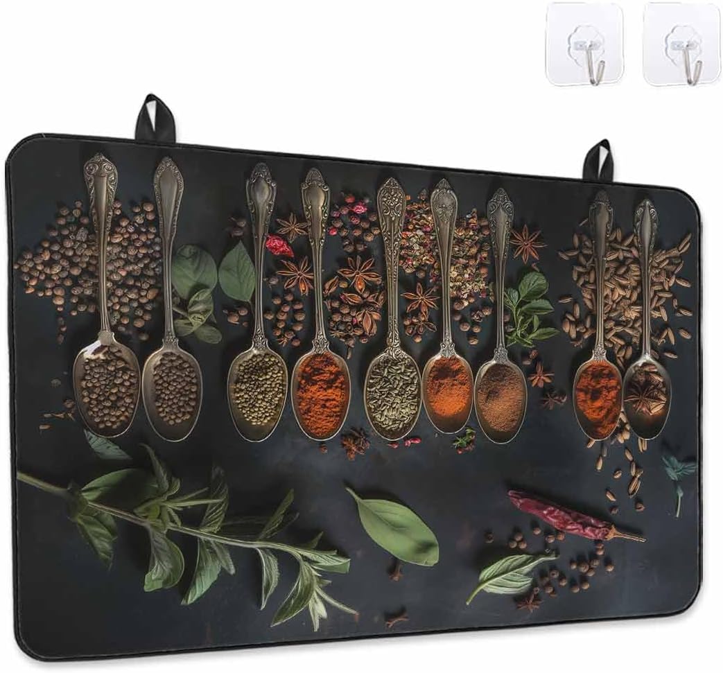 Stove Top Covers for Electric Stove 31x24 Inches, Kitchen HeatResistant Glass Cooktop Protector, Condiment Leaves Pepper Beans Cooking Utensil Ceramic Stovetop Countertop Covers Mat, Oven Cover