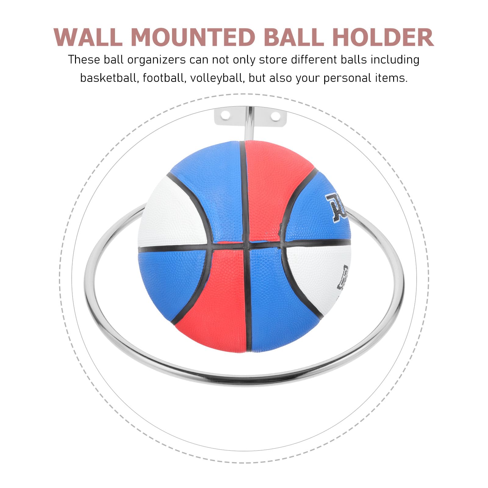 Healvian 6 Soportes de Pared para Balones Deportivos de Hierro, Portapelotas Multiusos para Baloncesto y Fútbol, Estante para Almacenamiento y Exhibición en Gimnasio y Hogar