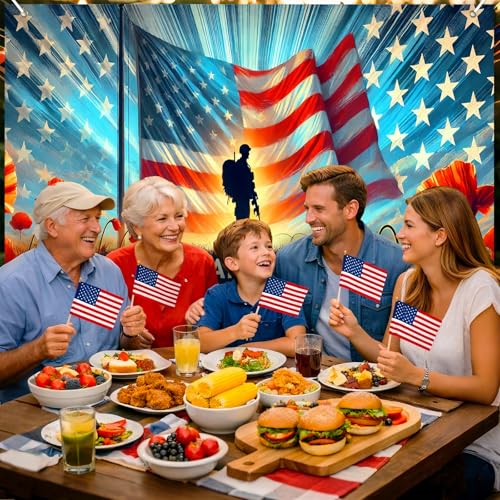 Image of BlissYard Thank You Veterans Backdrop 4th of July Decorations Patriotic Banner 8x6ft American Flag Soldier Decorations for Memorial Day Veterans Day Independence Day Party