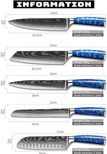 Miniatura 6 de Juegos de cuchillos, 10 unids acero inoxidable chef cuchillo conjunto de cuchillos de cocina japonés Santoku Cleaver Sharp Laser Damasco patrón