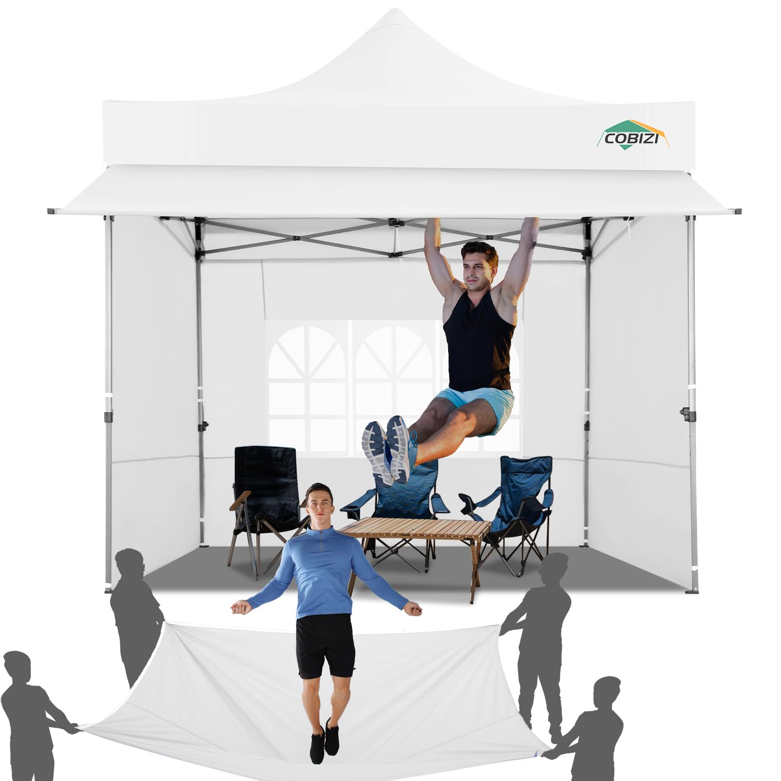 COBIZI Pavillon 3x3 Wasserdicht Stabil Winterfest Faltpavillon 3x3 Partyzelt Hardtop Pavillon Klappbar 3x3m Mit Seitenwnden Pop Up Pavillion Uv-Schutz, Weiß