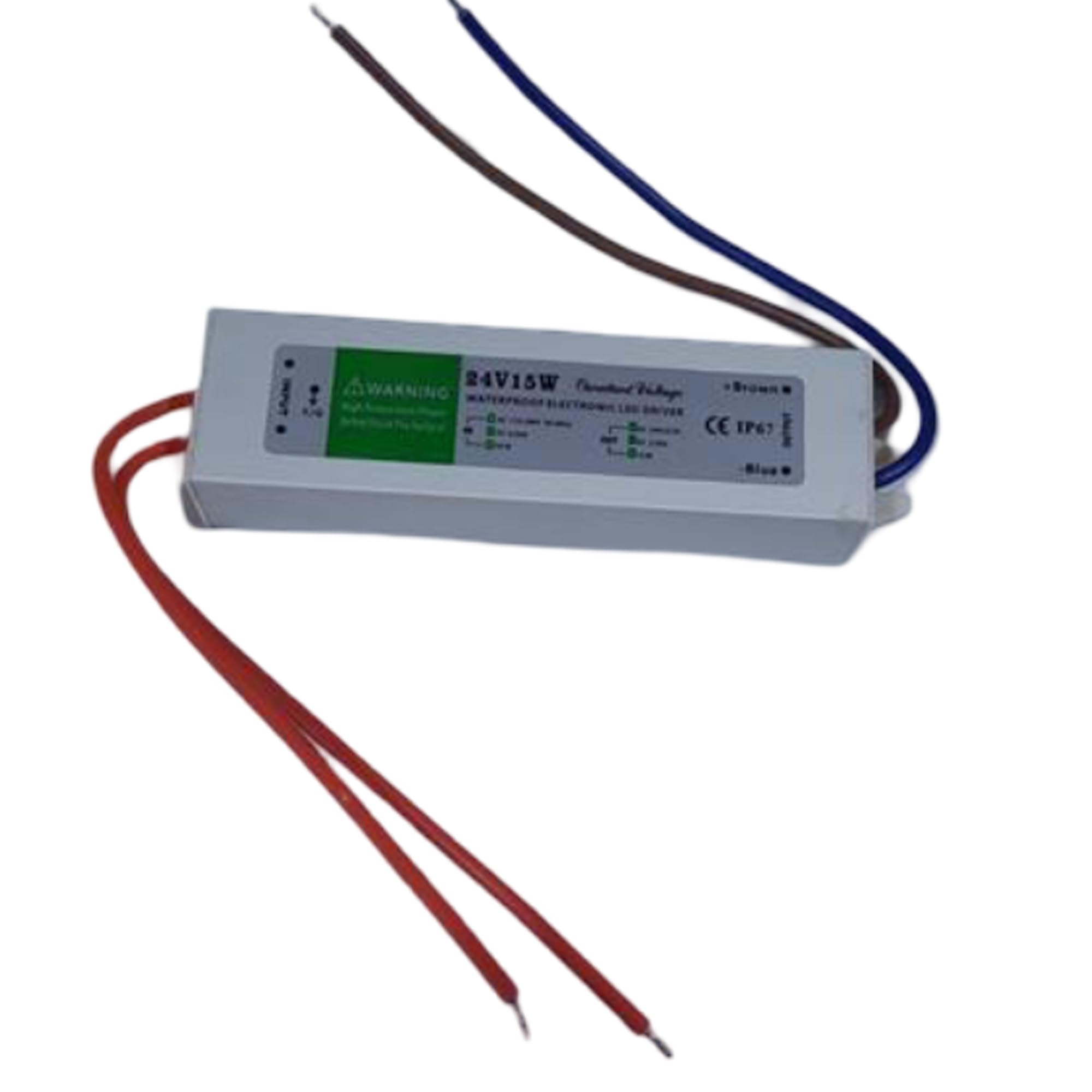24V LED Driver Non- Dimmable 15W 0.62A IP67 Waterproof Transformer AC 110-240V to DC 24V, Constant Voltage Outdoor Power Supply, High Power Factor, Low Voltage Transformer for LED Applications