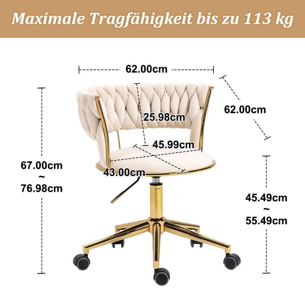 Aivermeil Homeoffice Chaise en Velours avec Oreiller, pivotante à 360 °, Hauteur réglable, Ergonomique, Chaise de Maquillage, pour Bureau, Chambre à Coucher, Charge maximale 200 kg, Noire
