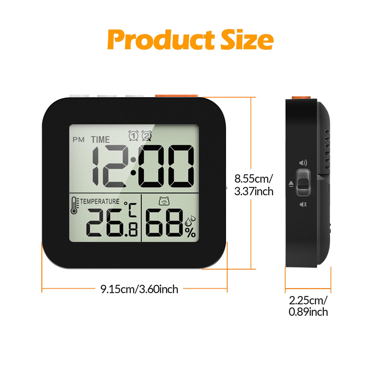Sharplace Digitale Badezimmeruhr mit Hygrometer und Thermometer, Dusch-Timer mit Alarm und Countdownfunktion, Zwei Wecker mit Schlafen-Button, Badezimmer Uhr für Küche Home Büro, Schwarz