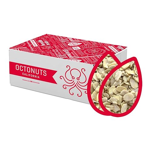 Octonuts Blanched Sliced California Almonds - Caja a granel de 15 libras - Rebanadas crudas - Certificado por la American Heart Association para