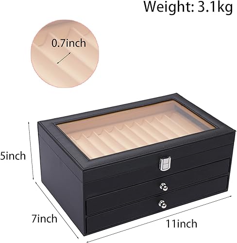 Miniatura 2 de Gdrasuya10 Caja de exhibición de bolígrafos de franela de cuero, caja organizadora de bolígrafos de vidrio, caja de almacenamiento con tapa, ventana