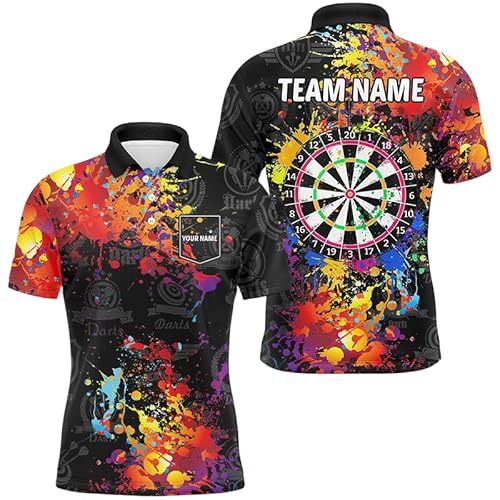 Customized Name, Team Name Jersey, 3D Polo & 1/4 Zip, Personalized Dartboard Colorful Paint Men Dart Polo Shirts with Pocket Custom Grunge Darts Jerseys, Jerseys Size S-5Xl, Custom Men Women Jersey
