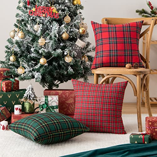 Image of AQOTHES Christmas Plaid Decorative Throw Pillow Covers Red 12x20 Inches