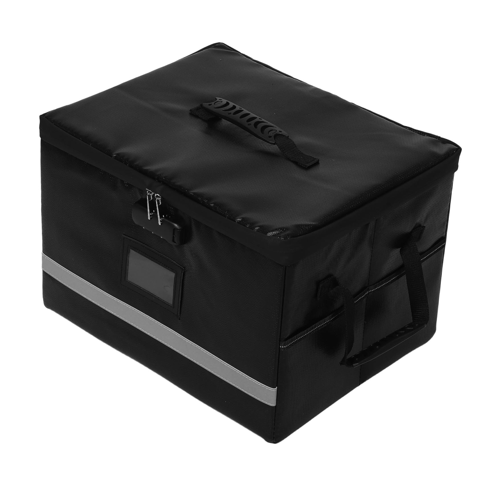 SHINEOFI Dokumentenbox mit Deckel Griff Schloss und Reißverschluss Schwarze Faltbare Feuerfeste aus Polyester und Kunststoff für Büro und Zuhause
