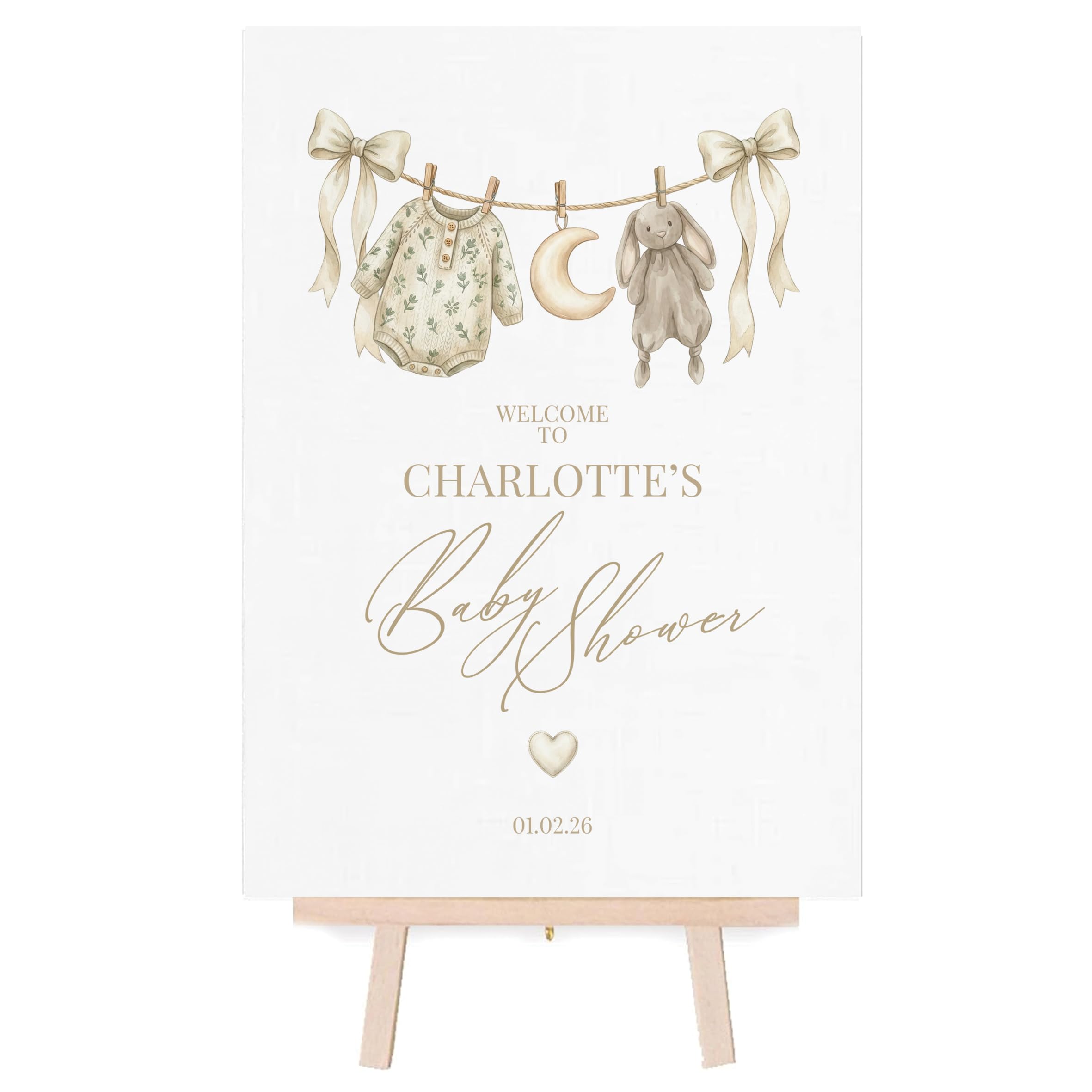 Personalised Baby Shower Welcome Sign/Poster - Boho Nursery Theme - (Beige, A3 Poster with Easel)
