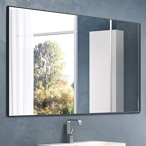 Nitin Large Modern Wall Mirror, 36" x 24" Rectangle Wall Mounted Mirror Hangs Horizontal or Vertical for Bedroom / Bathroom