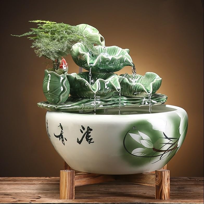 Water Fountains Indoor Tabletop Fountain Chinese Style Water Fountain Office Living Room Ceramic Fish Tank Ornaments Tabletop Fountain