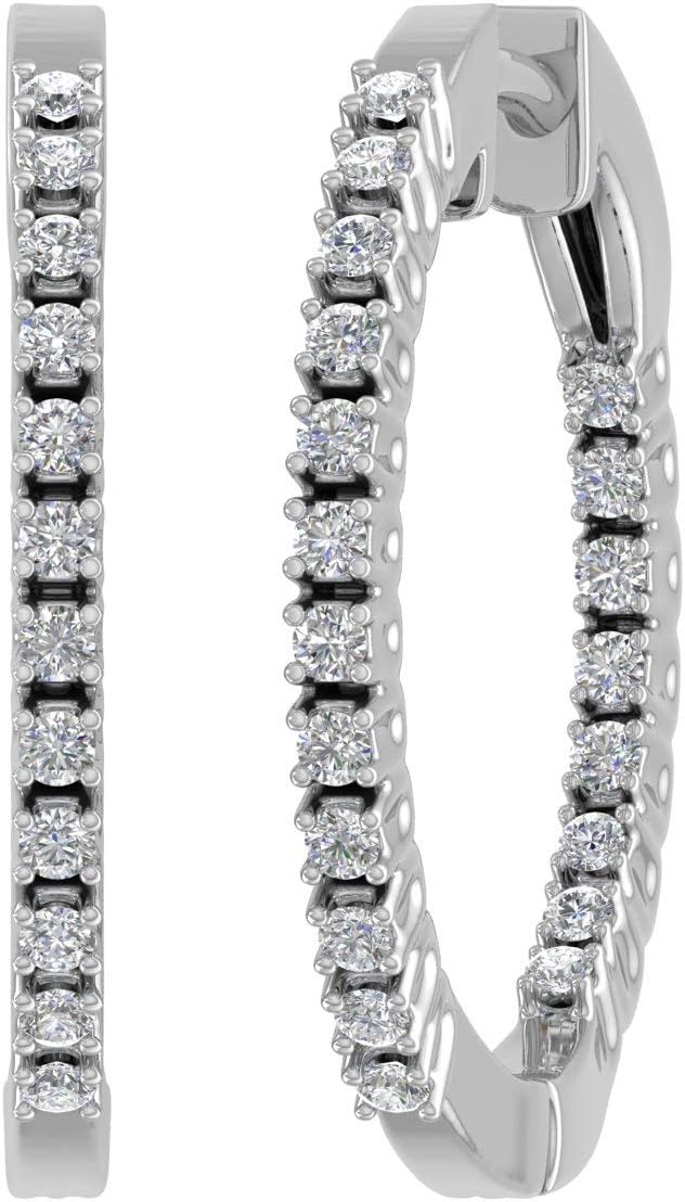 FINEROCK1/2 Carat Diamond Inside-Out Hoop Earrings in 10K Gold or 950 Platinum