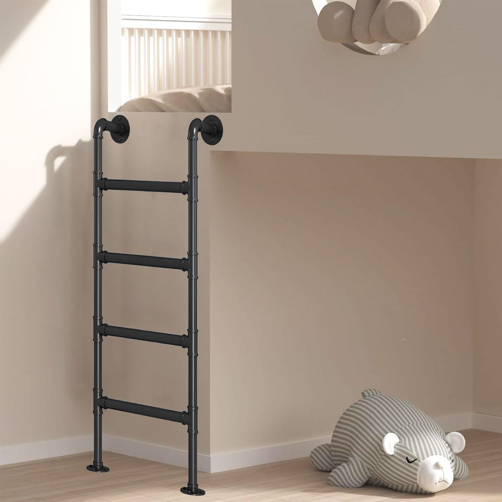 Escalera para cama alta tipo loft con anclaje de pared y altura ajustable de metal