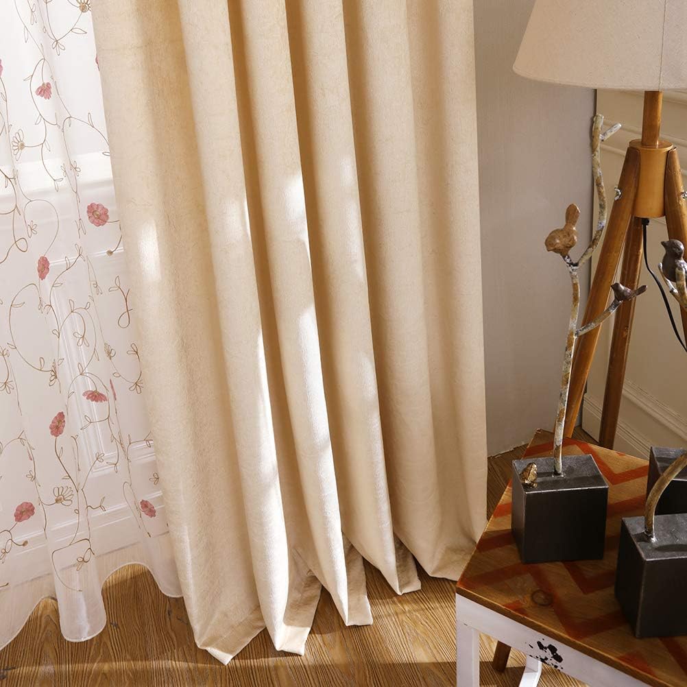 ELKCA Thick Double-Sided Chenille Window Curtains for Living Room Beige Curtains for Bedroom,52inchx84inch,Rod Pocket,2 Panels