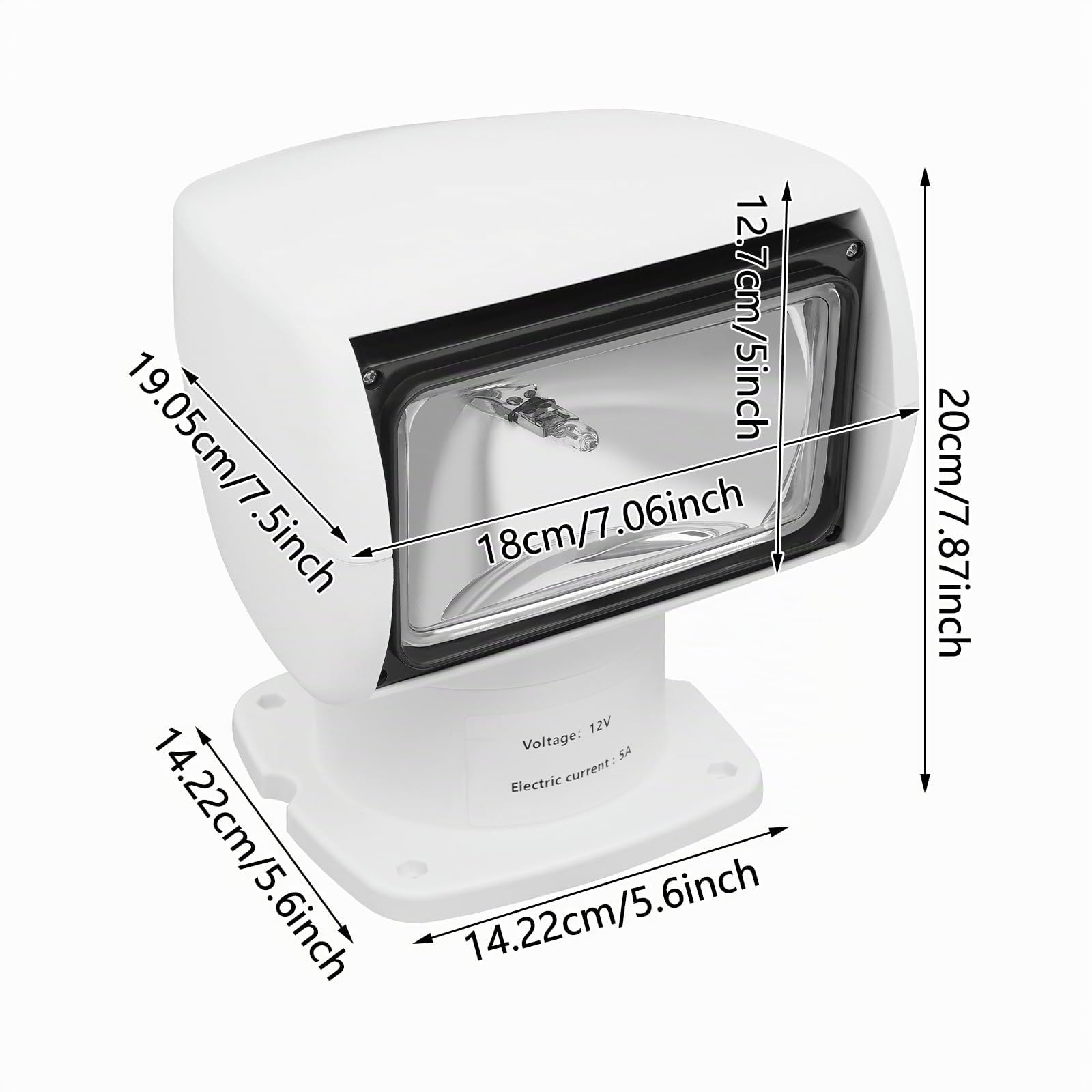 Phare de Recherche pour Bateau LED 100 W 3000LM, 320° Rotation Marine Yachts Projecteur de Recherche avec Télécommande IP65 4300 K, pour Véhicules Tout-terrain, VTT, Camions (12V)