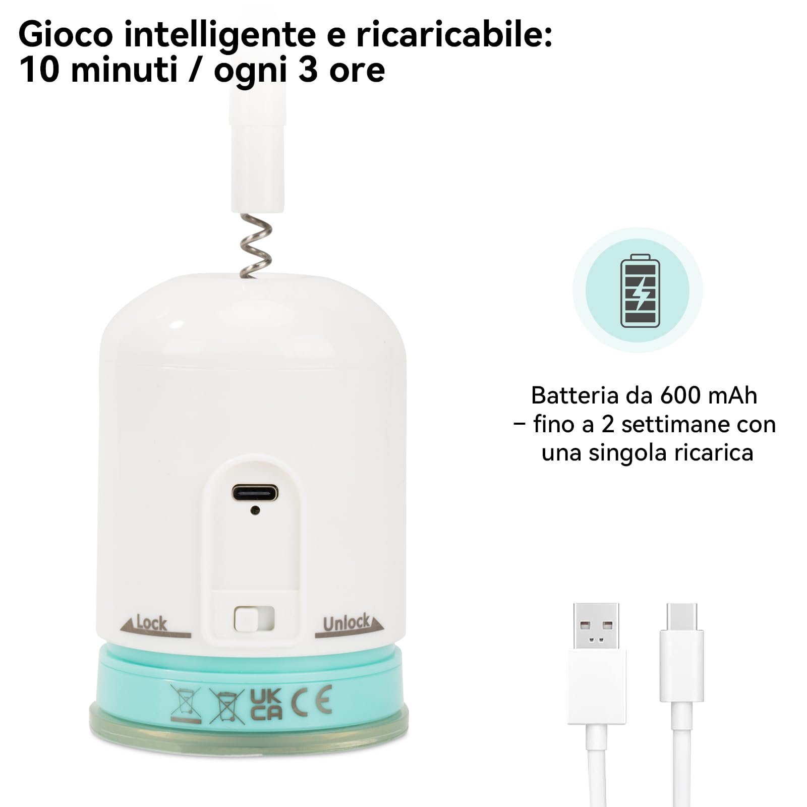 Migipaws Giocattolo interattivo per gatti con potente ventosa, filo flessibile da 70 cm e design pieghevole fai da te, giocattolo per l'esercizio fisico dei gatti con timer automatico，ricaricabile