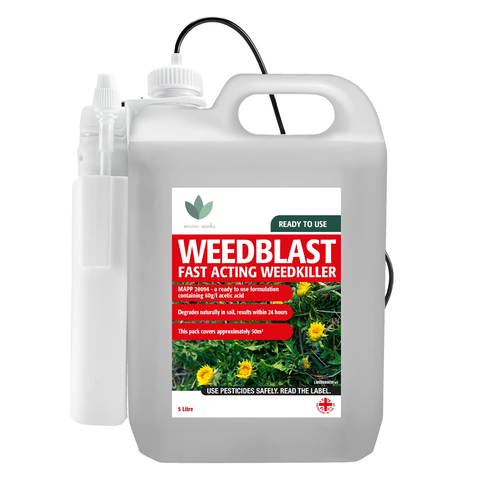 Weedblast Fast Acting Weedkiller 5 Litre with Battery Sprayer, See Results Within 24 hours