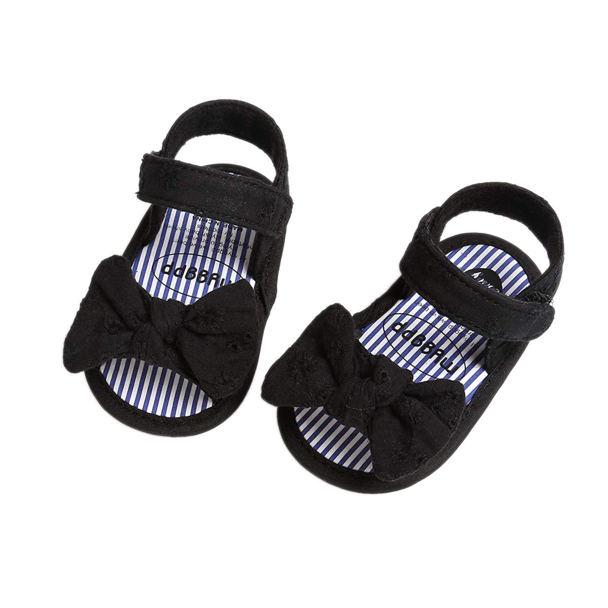 Baby Girls Open Toes Sandals Non-Slip Flat Sole Princess Sandals with Decorative Bow (Black, 6-12 Months)