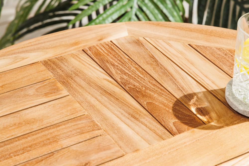 Riess Ambiente Gartentisch Empire Teak 70cm - Natur - Teakholz - robust | Montiert, wetterfest, natürliche Optik, bequemer Komfort, für Garten, Unikat, massive Verarbeitung, platzsparend