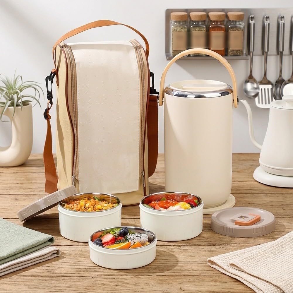 Lunch Box Acciaio 86oz Isolamento per vuoto Lunch Box Acciaio(White)