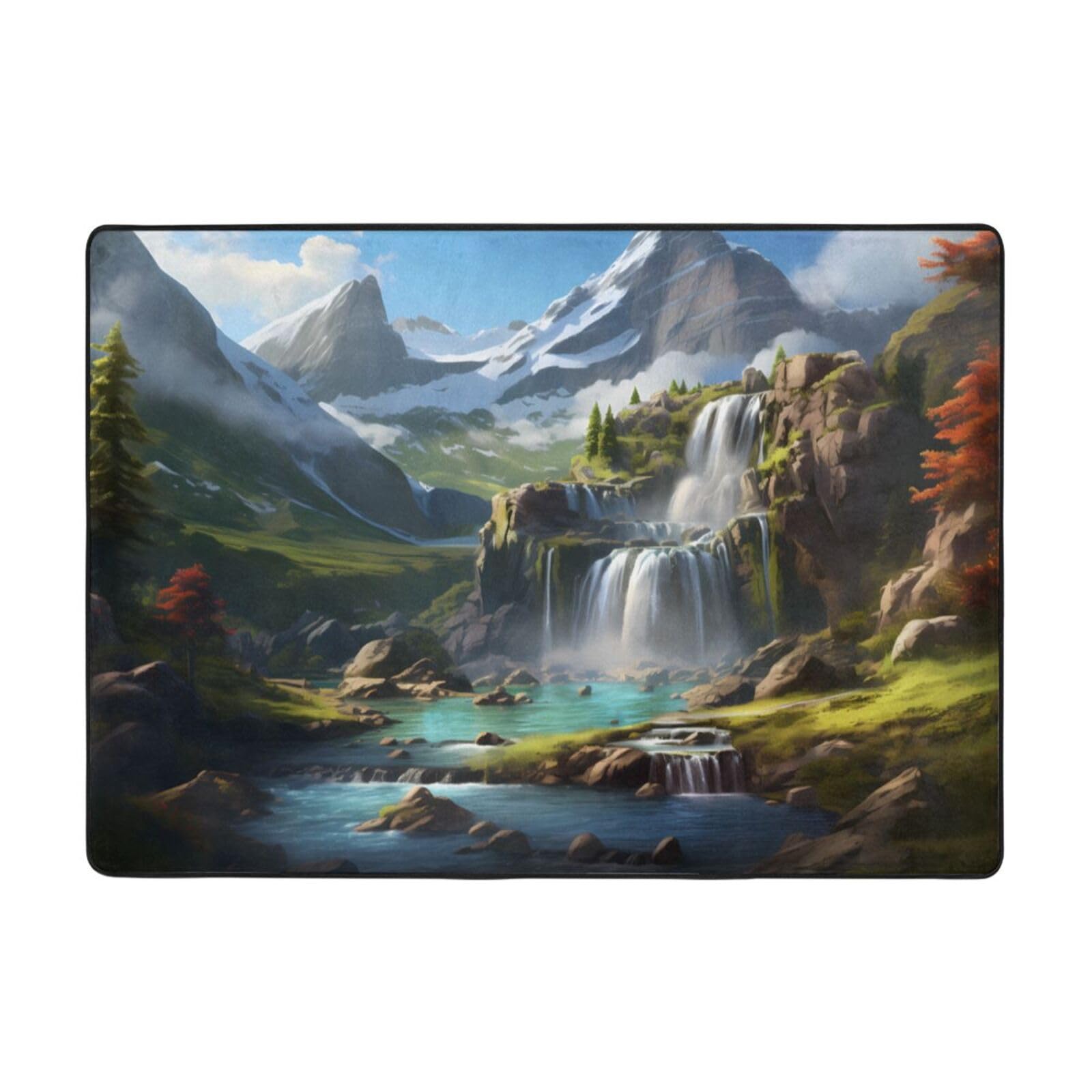 Tapis de sol grand format motif cascade de montagne 203x147 cm haute densité