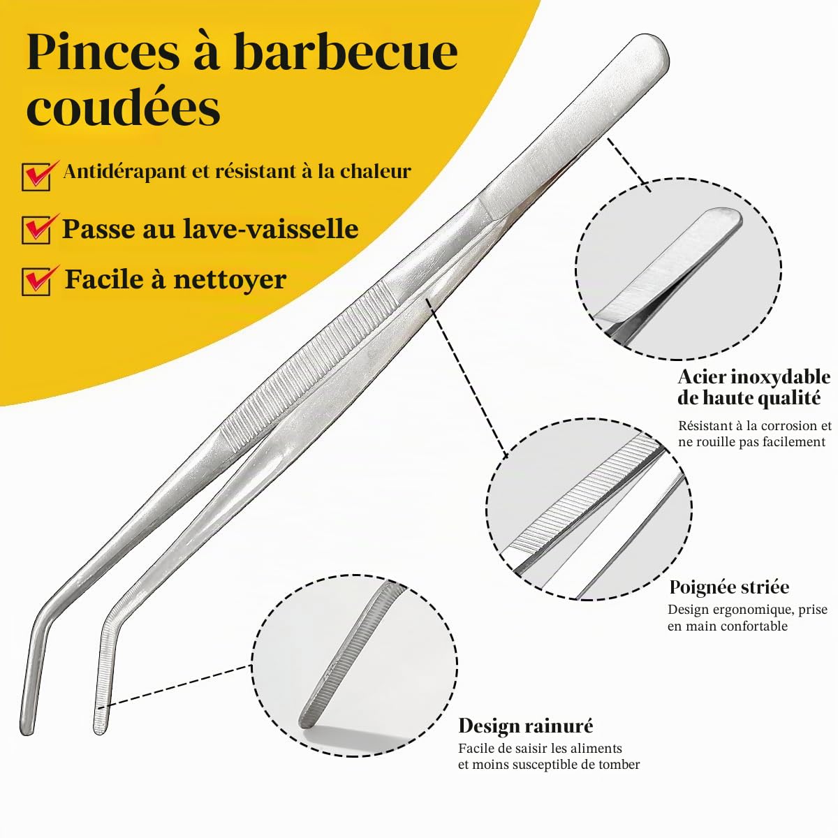 Berglander Pinces de Cuisine Tongs 2 pièces, 30,5 cm Extra-Longues en Acier Inoxydable Métal Robustes Pinces de Cuisson pour Chef, Service des Aliments, Grill, Culinaire, Pâtes, Salade, BBQ