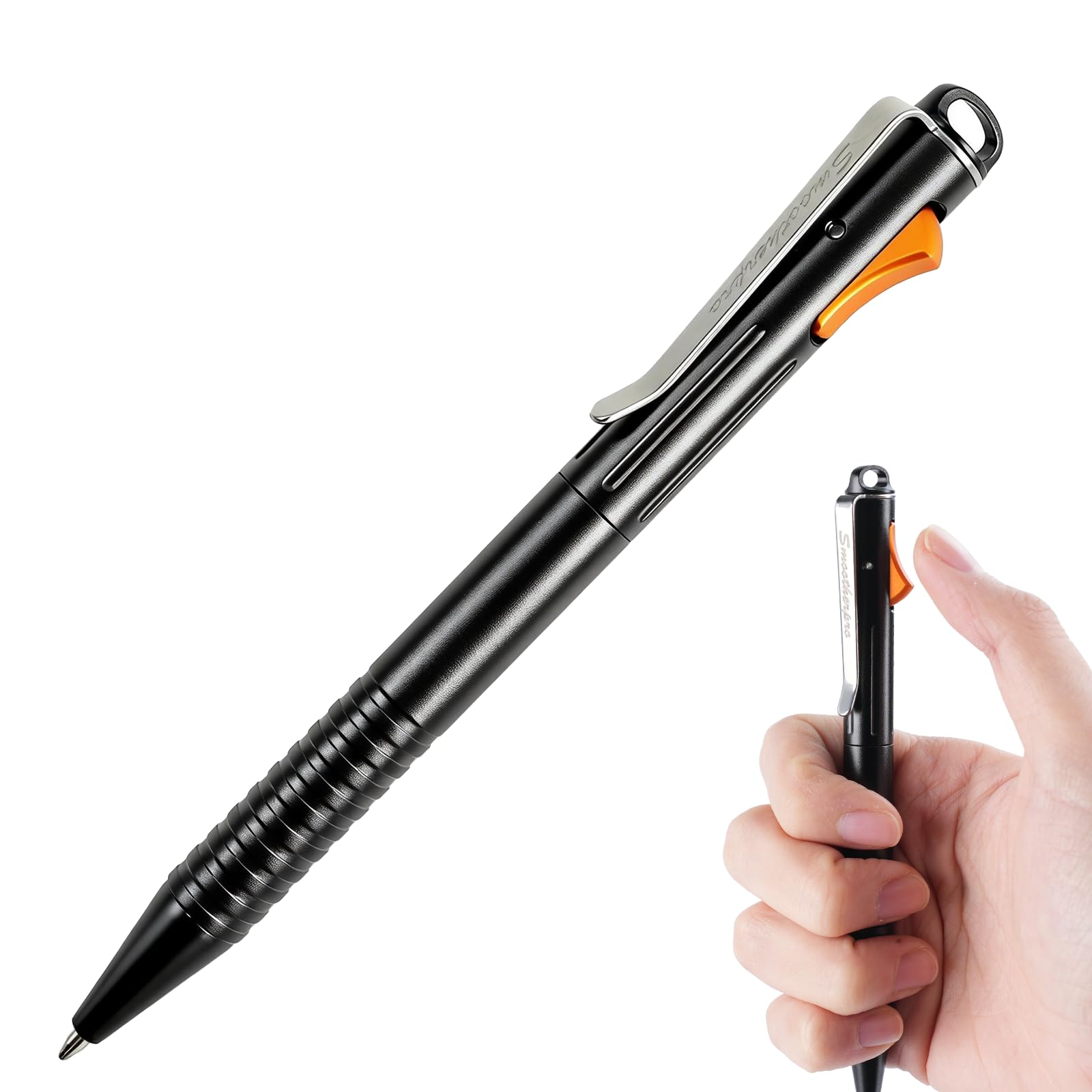 SMOOTHERPRO Fidget Pen Retractable Ballpoint Pen | Aluminum | Compatible with Parker Refills EDC Pen with Stainless Steel Pen Clip | for School Office Outdoor Work & Everyday Carry (Al101BK) | Black