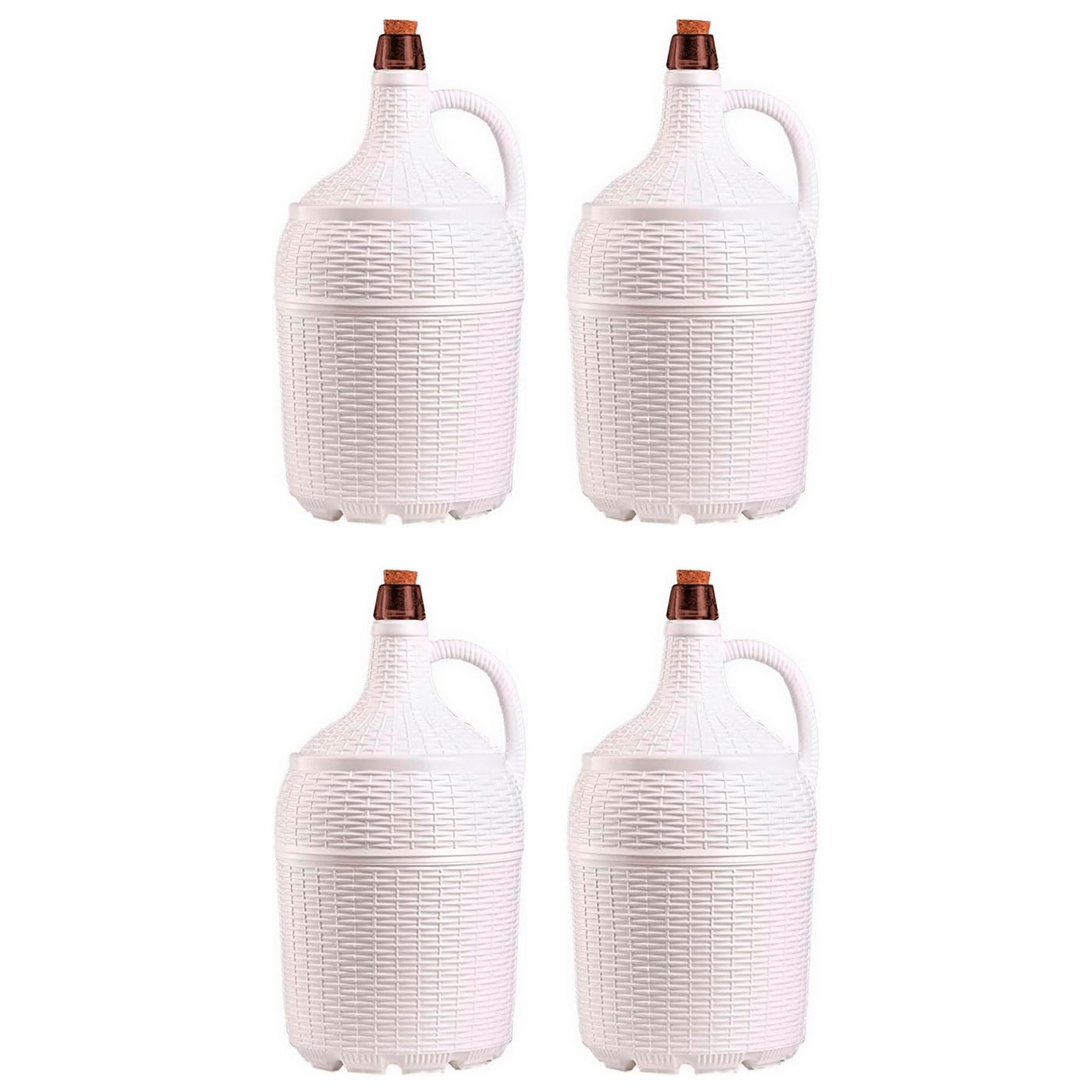 Tradineur Lot de 4 Garraphes en verre avec doublure en plastique Capacité 5 litres Bouteille pour le stockage et la conservation des boissons Ø 18 x 37 cm Blanc