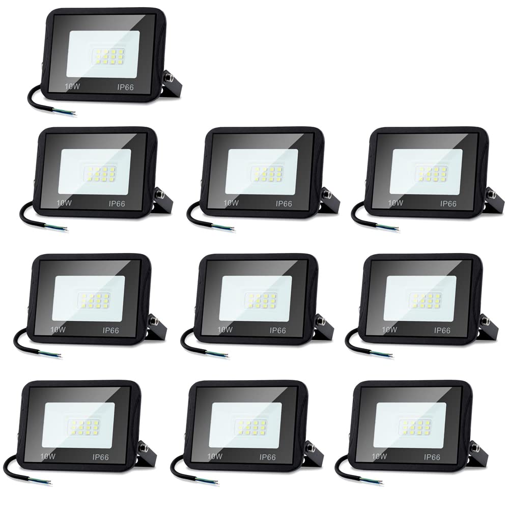 Reflektor LED 10 x 10 W, oświetlenie zewnętrzne LED, światło zewnętrzne 6000 K, zimna biel, reflektor IP66, wodoszczelny, 900 lm, super jasny, na wesele, urodziny, drzewo, do dekoracji domu