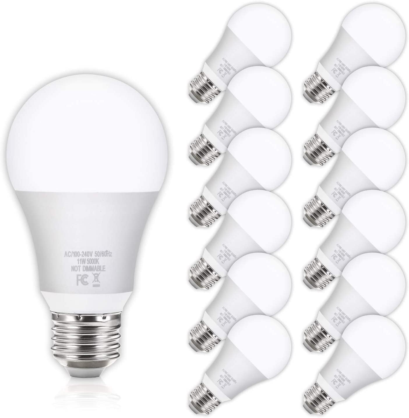 Yochoice LED Light Bulbs 100W Equivalent 1100 Lumens, A19 11W 5000K Daylight White Non-Dimmable, Super Bright No Flicker Standard E26 Edison Screw Bulbs for Home, Bedroom, Office Lamp, 12-Pack