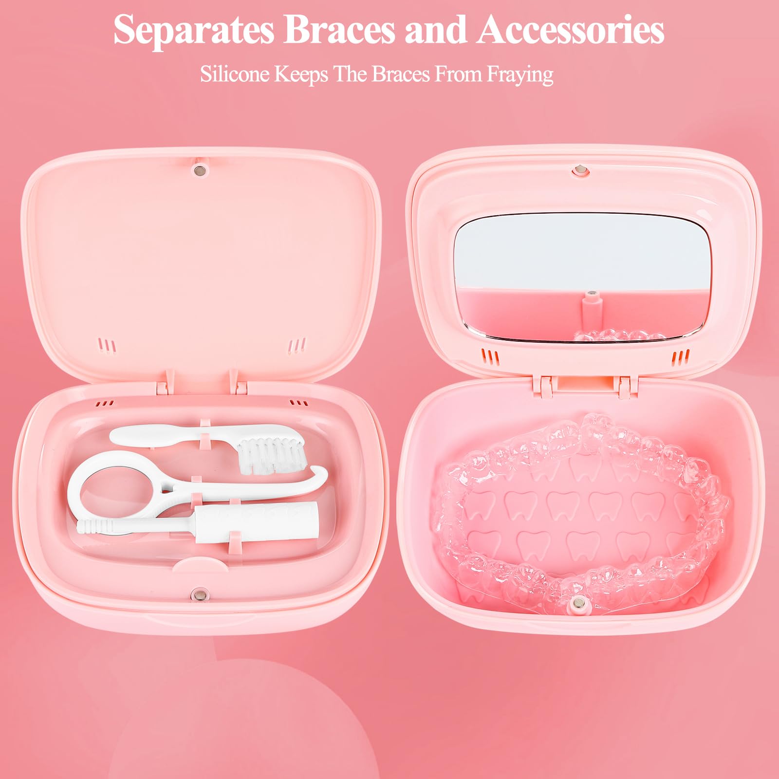 Funda alineadora de doble capa, estuche de retención con espejo, soporte de retención con herramienta de extracción y cepillo de limpieza con agujeros de ventilación compatible con funda de alineador,