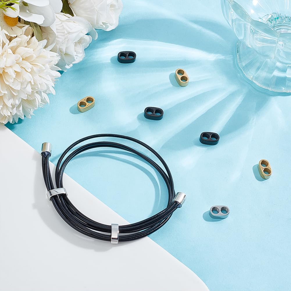 UNICRAFTALE About 9Pcs 3 Colors Stainless Steel Slide Beads Charm Two Large Hole Spacer Loose Beads Multi-Strand Links Oval Connector Spacer Bead for Cord Jewelry Making - Image 2